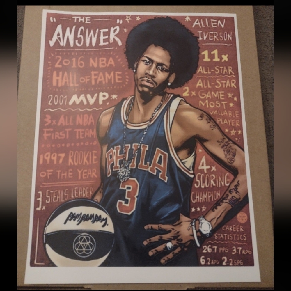 ALLEN IVERSON SIXERS 8.5x11 ULTRA PREMIUM GLOSSY REPRINT COLOR ART WALL POSTER